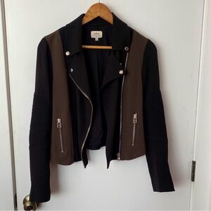 ARITZIA WILFRED Montesson Moto Jacket Zipper Biker Color Block Crop Coat